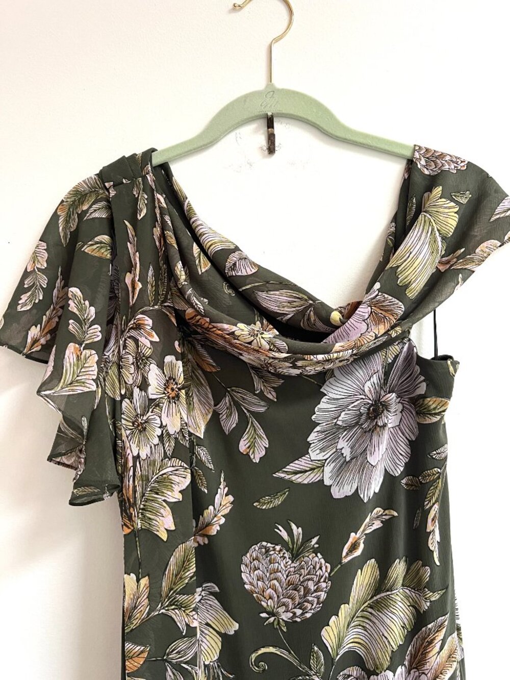 Lauren Ralph Lauren Farm Olive Floral Asymmetric One Shoulder Maxi Dress 6 NWT - Picture 6 of 10
